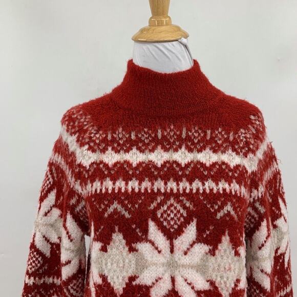 Abercrombie & Fitch Sweater Womens S Small Cardinal Fair Isle Mock Neck Acrylic - Picture 3 of 11
